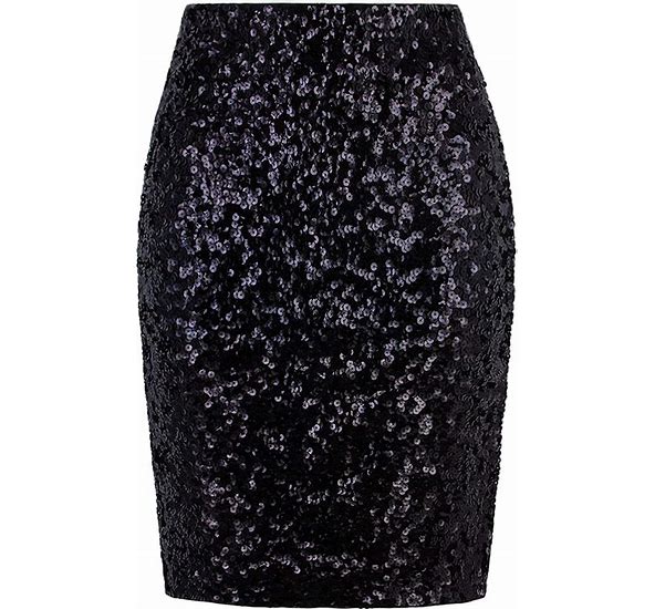 Deux Fois | Laser Cut Detailed Black Sequin Pencil Skirt
